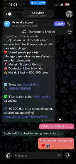 Sotildi: xaridor bilan yozishma
