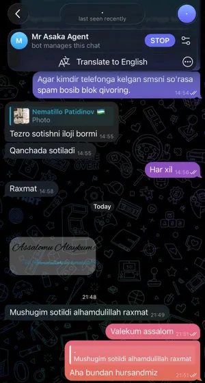 Sotildi: xaridor bilan yozishma